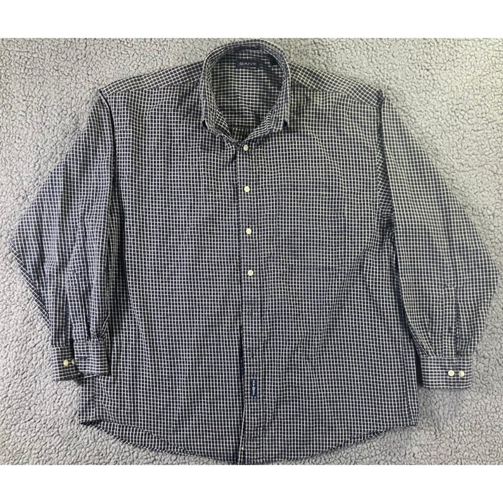 Gant Cambridge Twill Shirt Mens XL Navy Blue White Grid Check Button Down Cotton
